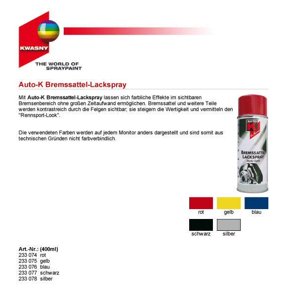 Auto-K Bremssattellack Tuning verschiedene Farben Spraydose 400ml Lackspray